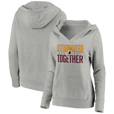 Women's Washington Redskins Heather Gray Stronger Together Crossover Neck Printed Pullover Hoodie 0722