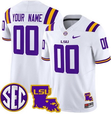 Youth LSU Tigers Custom Limited White Fashion FUSE College Football Jersey