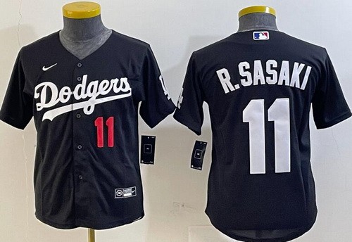 Youth Los Angeles Dodgers #11 Roki Sasaki Black Cool Base Jersey