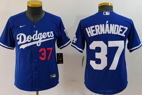 Youth Los Angeles Dodgers #37 Teoscar Hernandez Royal Player Numbe Team Logo Cool Base Jersey