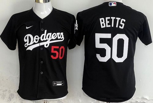 Youth Los Angeles Dodgers #50 Mookie Betts Black Limited Jersey