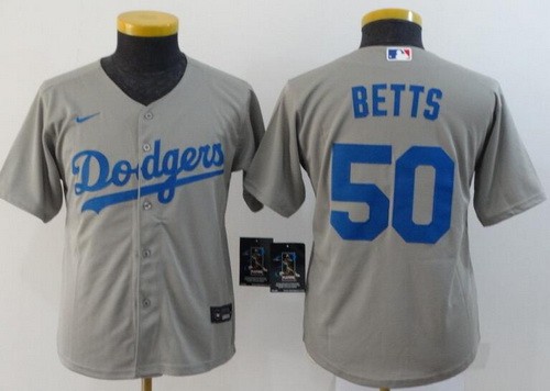 Youth Los Angeles Dodgers #50 Mookie Betts Gray Alternate 2020 Cool Base Jersey