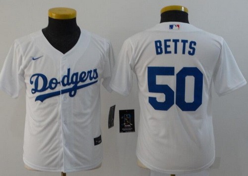 Youth Los Angeles Dodgers #50 Mookie Betts White 2020 Cool Base Jersey