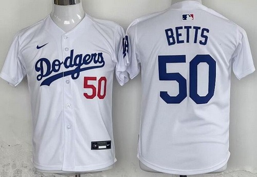 Youth Los Angeles Dodgers #50 Mookie Betts White Limited Jersey