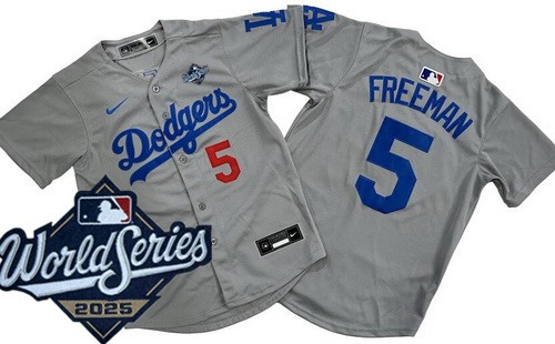 Youth Los Angeles Dodgers #5 Freddie Freeman Gray 2025 World Series Limited Jersey