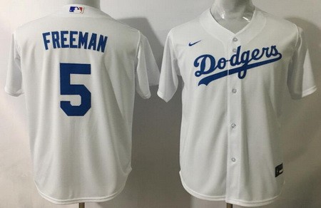 Youth Los Angeles Dodgers #5 Freddie Freeman White Cool Base Jersey