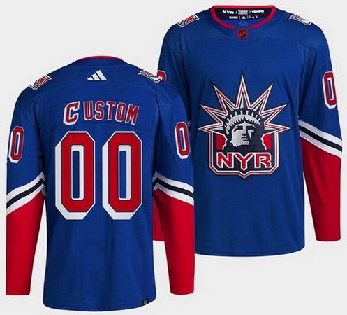 Youth New York Rangers Customized Blue 2022 Reverse Retro Authentic Jersey