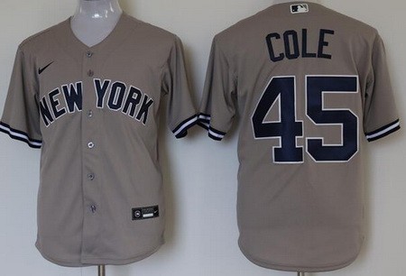 Youth New York Yankees #45 Gerrit Cole Gray Player Name 2020 Cool Base Jersey