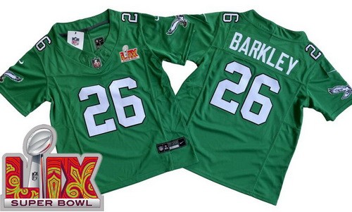 Youth Philadelphia Eagles #26 Saquon Barkley Limited Kelly Green Super Bowl LIX Vapor FUSE Jersey