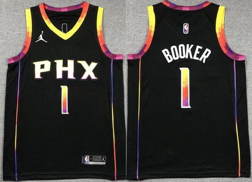 Youth Phoenix Suns #1 Devin Booker Black Statement Icon Swingman Jersey