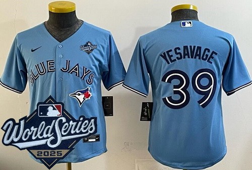 Youth Toronto Blue Jays #39 Trey Yesavage Light Blue 2025 World Series Cool Base Jersey