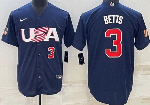 Youth USA #3 Mookie Betts Navy Player Number 2023 World Baseball Classic Cool Base Jersey