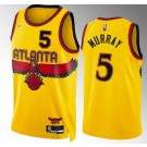 Men's Atlanta Hawks #5 Dejounte Murray Yellow City Diamond 75th Icon Heat Press Jersey