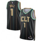 Men's Charlotte Hornets #1 Lamelo Ball Black 2022 City Icon Heat Press Jersey