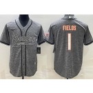 Men's Chicago Bears #1 Justin Fields Limited Gray Gridiron Baseball Jersey