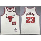 Men's Chicago Bulls #23 Michael Jordan Cream Chainstitch Throwback Swingman Jersey