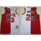 Men's Chicago Bulls #23 Michael Jordan Red White Split 1996 Throwback Swingman Jersey