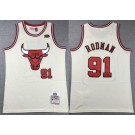 Men's Chicago Bulls #91 Dennis Rodman Cream Chainstitch Throwback Swingman Jersey