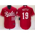 Men's Cincinnati Reds #19 Joey Votto Red Player Number Team Logo Cool Base Jersey