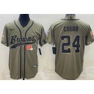Men's Cleveland Browns #24 Nick Chubb Limited Olive 2022 Salute To Service Baseball Jersey