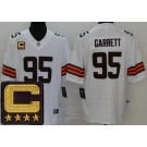 Men's Cleveland Browns #95 Myles Garrett Limited White 2022 Captain Patch Vapor Jersey