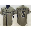 Men's Denver Broncos #3 Russell Wilson Limited Olive 2022 Salute To Service Baseball Jersey
