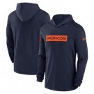 Men's Denver Broncos Navy Sideline Hoodie Performance Long Sleeve T Shirt