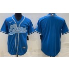 Men's Detroit Lions Blank Limited Blue Baseball Jersey