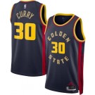 Men's Golden State Warriors #30 Stephen Curry Navy 2024 City Heat Press Jersey