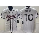 Men's Inter Miami CF #10 Lionel Messi White Baseball Jersey