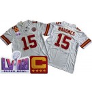 Men's Kansas City Chiefs #15 Patrick Mahomes Limited White C Patch LVIII Super Bowl FUSE Vapor Jersey
