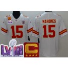 Men's Kansas City Chiefs #15 Patrick Mahomes Limited White C Patch LVIII Super Bowl Vapor Jersey