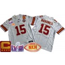 Men's Kansas City Chiefs #15 Patrick Mahomes Limited White NKH C Patch LVIII Super Bowl FUSE Vapor Jersey