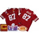 Men's Kansas City Chiefs #87 Travis Kelce Limited Red NKH C Patch LVIII Super Bowl FUSE Vapor Jersey