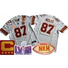 Men's Kansas City Chiefs #87 Travis Kelce Limited White NKH C Patch LVIII Super Bowl FUSE Vapor Jersey