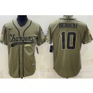 Men's Los Angeles Chargers #10 Justin Herbert Limited Olive 2022 Salute To Service Baseball Jersey