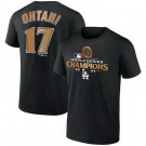 Men's Los Angeles Dodgers #17 Shohei Ohtani Black 2024 World Series Champions T Shirt