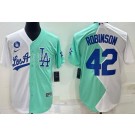 Men's Los Angeles Dodgers #42 Jackie Robinson Bad Bunny White Green 2022 Celebrity Softball Game Cool Base Jersey