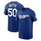 Men's Los Angeles Dodgers #50 Mookie Betts Blue 2024 World Series Champions T Shirt