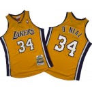 Men's Los Angeles Lakers #34 Shaquille O'Neal Yellow 1999 Throwback Swingman Jersey