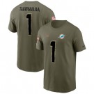 Men's Miami Dolphins #1 Tua Tagovailoa Olive 2022 Salute To Service T Shirt