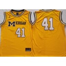 Men's Michigan Wolverines #41 Maize Michigan Yellow College Basketball Jersey