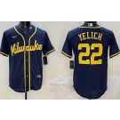 Men's Milwaukee Brewers #22 Christian Yelich Navy Cool Base Jersey