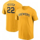 Men's Milwaukee Brewers #22 Christian Yelich Yellow Printed T Shirt 112644