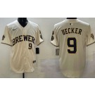 Men's Milwaukee Brewers #9 Bob Uecker Cream Limited Jersey