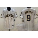 Men's Milwaukee Brewers #9 Bob Uecker White Limited Jersey