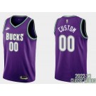 Men's Milwaukee Bucks Custom Purple 2022 Classic Icon Hot Press Jersey