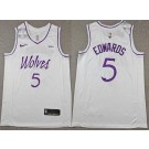 Men's Minnesota Timberwolves #5 Anthony Edwards White Purple Sponsor Swingman Jersey
