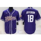 Men's Minnesota Vikings #18 Justin Jefferson Purple Baseball Jersey