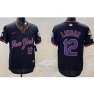 Men's New York Mets #12 Francisco Lindor Black Alternate 2025 Cool Base Jersey